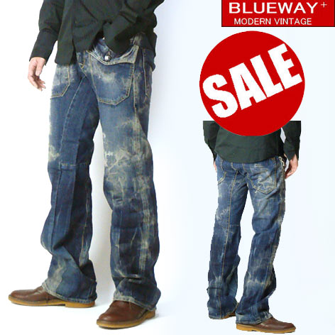 BLUEWAY ( ブルーウェイ) M1270-Flare Work Jeans(フレアーワークジーンズ)-【smtb-k】【ky】【50%OFFセール！】★職人によるユーズド加工が施されたワークパンツ。★Made in Japan