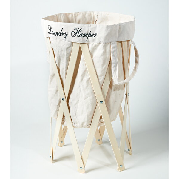 アンファンス ランドリーバスケット 洗濯かご 布 木製 折りたたみ 収納 アイボリー/ナチュラル EF-LH01-IVNA