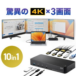 【楽天1位受賞】ドッキングステーション HDMI2つ <strong>100W</strong> ACアダプタ付き トリプルディスプレイ Type-C <strong>USB-C</strong> デュアルモニター 4K 3画面 10in1 Win mac対応 3つ 3ポート 4K/60Hz DisplayPort 接続 LAN 拡張 増設