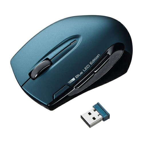 【送料無料】ブルーLEDマウス ワイヤレスマウス 着脱式の超小型レシーバー 6ボタン エメ…...:sanwadirect:10071471