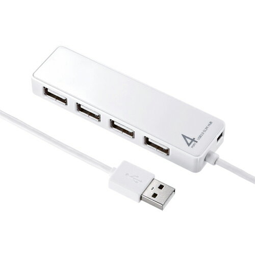 HDD接続対応USBハブ 4ポート ホワイト 面ファスナー付 セルフパワー USB接続の外…...:sanwadirect:10055590