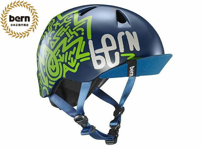 バーン bern NINO ニノ (Visor付) MATTE NAVY ZIG-ZAG VISOR 紺 緑 自転車 スケートボード BMX ピスト ヘルメット キッズ