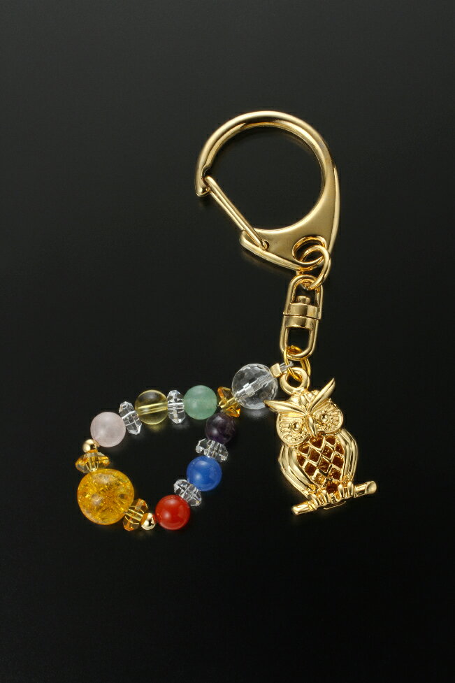 【フクロウの宝石キーホルダー】白水晶/黄水晶/爆裂黄水晶/アメジスト/赤メノウ/パワーストーン ストラップ