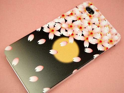 iPhone4sケース・iPhone4ケース　特殊印刷スマホケース【136　満月と夜桜】デコ電☆カスタムジャケット（softbank／au ／iPhoneケース／オシャレでかわいいスマホケース／スマートフォン　case）