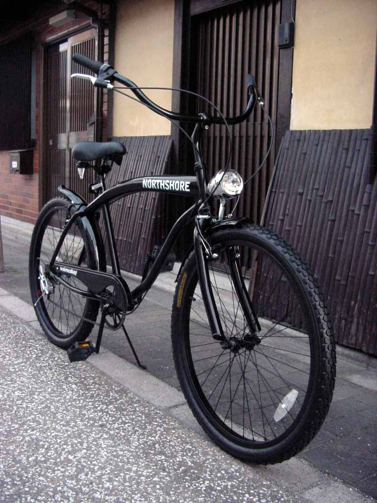 ビーチクルーザー 自転車 ◆シマノ6段変速◆極太フレーム◆砲弾型ライト付◆ブラック◆★★当店限定モデル！★即日発送で対応可能！★ ビーチクルーザー 自転車 ★