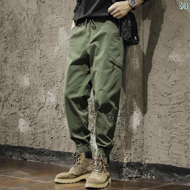 カジュアル パンツ メンズ メンズ 長ズボン ロング ボトムス 秋冬オールシーズン適 レトロ レギンス 短め 九分丈 ミリタリー 中腰 防汚 ゆったり ややストレッチ性 ポケット装飾 バッジ装飾
