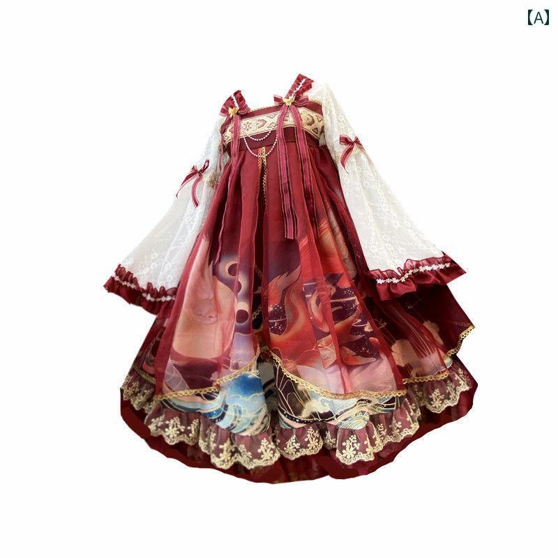 ロリータ ドレス プリンセス Aライン ヴィクトリアン 調 お姫様 おぎ話 リボン フリル 装飾 ファッション ドール 韓服風