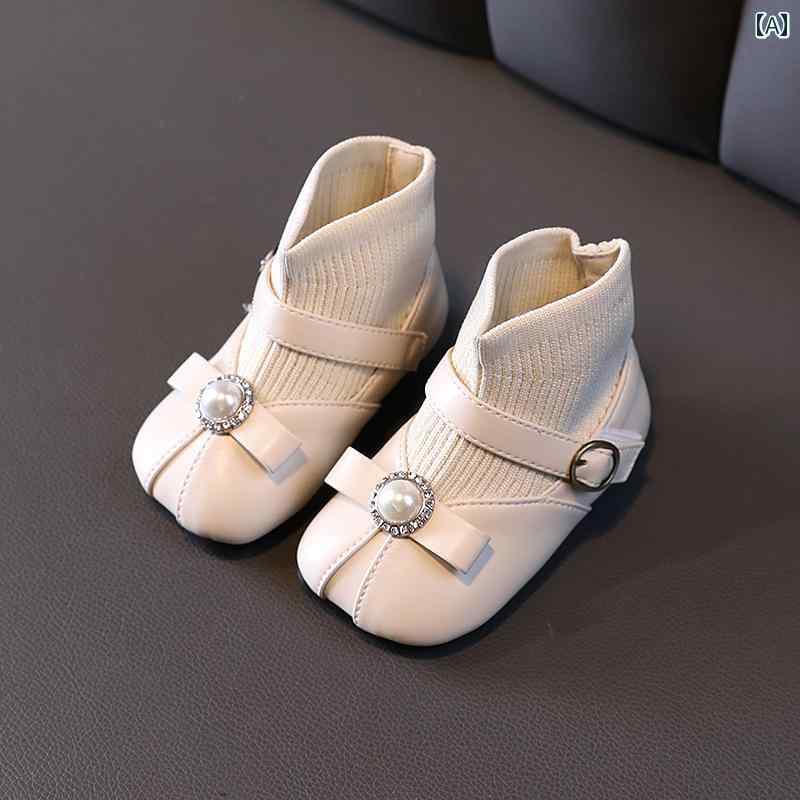 ベビー キッズ シューズ ハイカット ブーツ 幼児 靴 滑りにくい フォーマル エレガント セレモニー ソフトソール 女の子 赤ちゃん プリンセス 子供 革靴 ショートブーツ