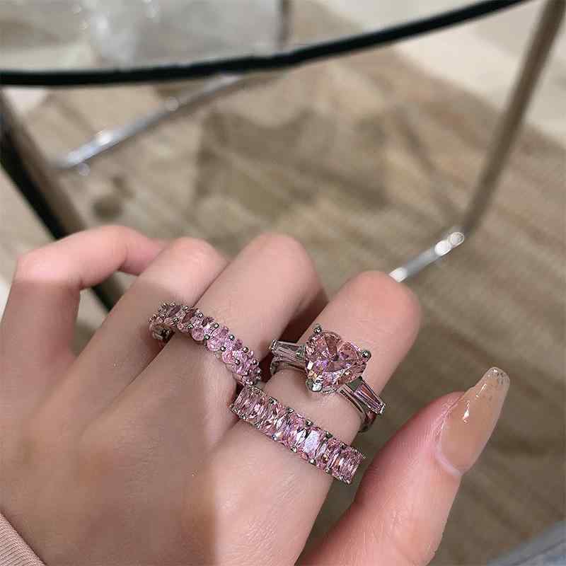 リング スイート クール ピンク ゴールド メッキ ラブ ハート 象嵌 ストーン レディース アクセサリー オールシーズン 指輪 リング