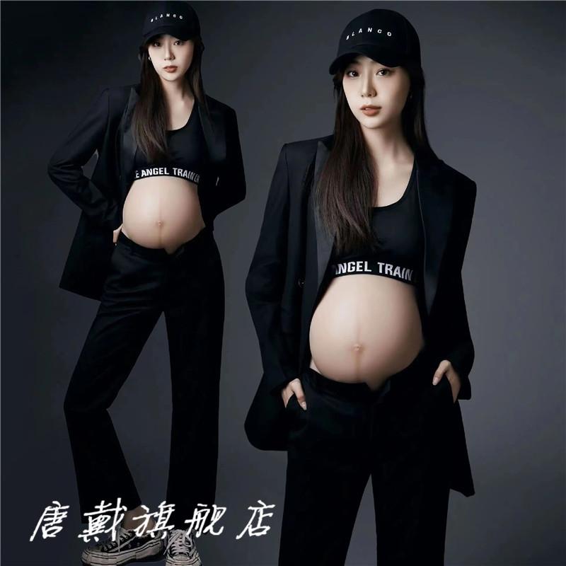 撮影 衣装 マタニティ おしゃれ ファッション かっこいい シンプル フォト スタジオ 写真 アート 妊婦 黒 セットアップ ブラック フリーサイズ