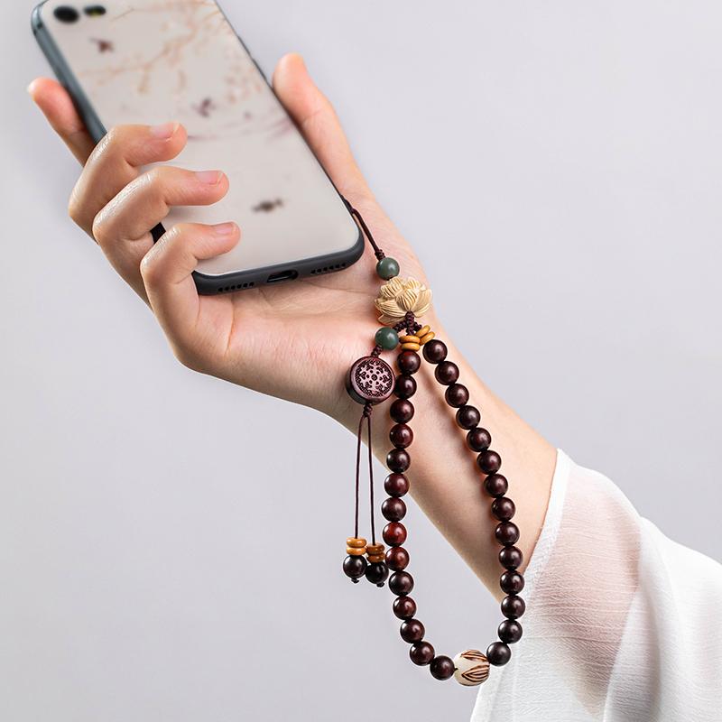 スマホ ストラップ ローズウッド ペンダント レトロ エスニック ロング リング ロープ メンズ レディース ストラップ オールシーズン