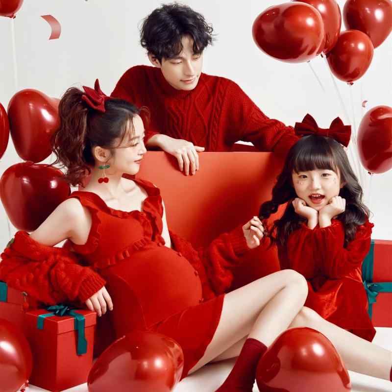 フォト 衣装 マタニティ おしゃれ ファッション ポートレート 衣装 赤 ツイスト セーター 写真 スタジオ 撮影 フリーサイズ レッド かわいい セット ポリエステル