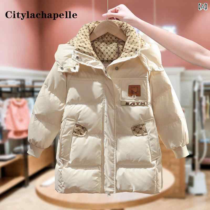 キッズ アウター 子供服 子供 ダウン ジャケット ガールズ中長 厚手 冬 新