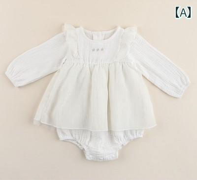 ロンパース ジャンプスーツ ベビー 赤ちゃん 新生児 春夏 長袖 レース かわいい おしゃれ 着やい 柔らかい 快適 韓国 外出 結婚式 レジャー 撮影 衣装 お祝 記念日 プレゼント