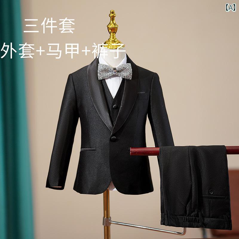 ドレス 黒 スーツ 着た 子供用 スーツ 大きい 子供用 キャットウォーク フラワーガール 小さい スーツ パフォーマンス 司会者 ピアノ 男の子用