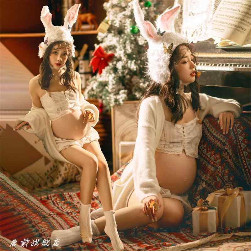 マタニティ フォト 衣装 おしゃれ かわいい シンプル 写真 スタジオ 秋冬 ウサギ 妊婦 アート フリーサイズ セット