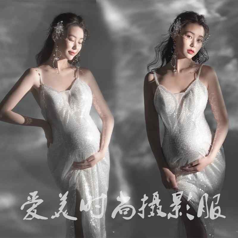 マタニティ おしゃれ フォト 衣装 写真 スタジオ 妊婦 アート 撮影 セクシー スパンコール キラキラ ドレス フリーサイズ シンプル