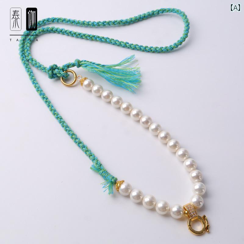 お守り ネックレス ネックストラップ ペンダントし ビーズ 数珠 紐 アクセサリー ファッション エスニック 民族 ユニセックス