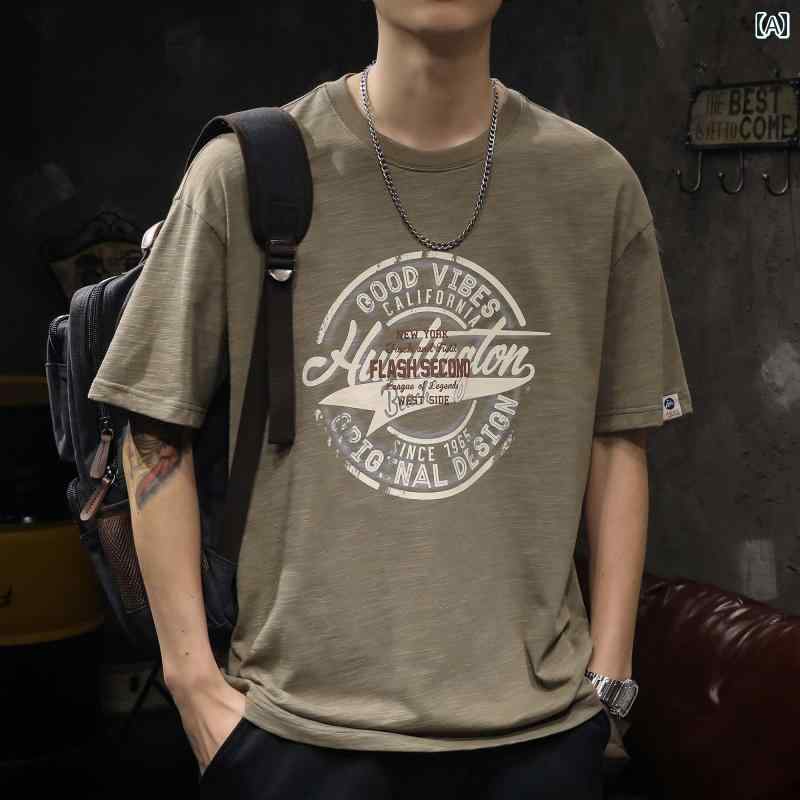 メンズ ファッション アメリカン ストリート 半袖Tシャツ 夏 ファッション プリント トップス ゆったり 大きめサイズ ラウンドネック
