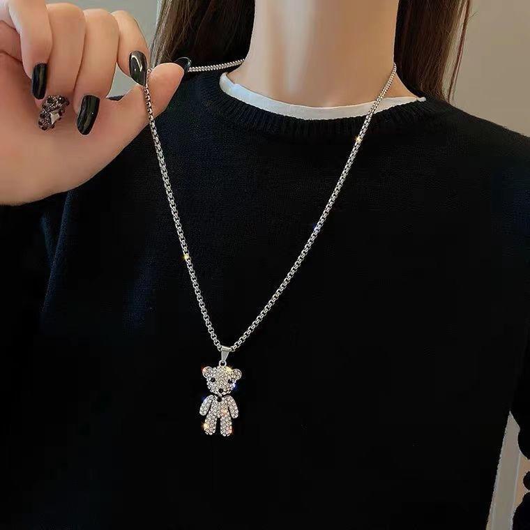 チタン鋼 チェーン クマ ネックレス レディース クール ガール ヒップ ホップ アクセサリー レディース