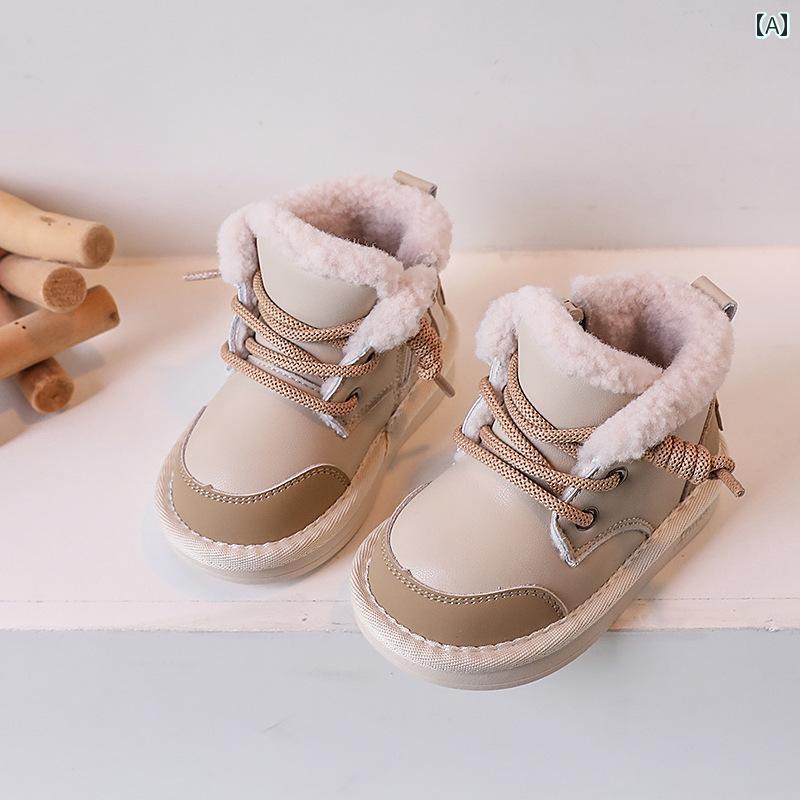 ベビー キッズ シューズ ハイカット カジュアル レザー レースアップ スニーカー 赤ちゃん 冬 裏起毛 暖かい 幼児 スノーブーツ 防水 ソフトソール 子供 靴