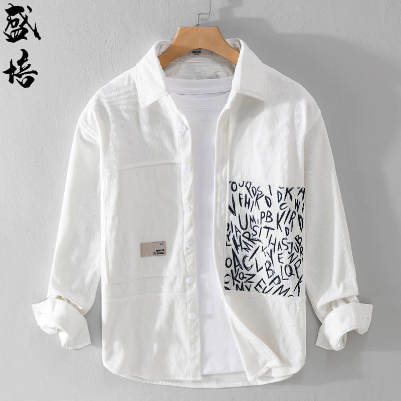 トップス シャツ ジャケット トップス メンズ 爽か シンプル ステッチ プリント 秋冬 ハイエンド カジュアル 長袖 コーデュロイシャツ 暖かい コーデュロイ