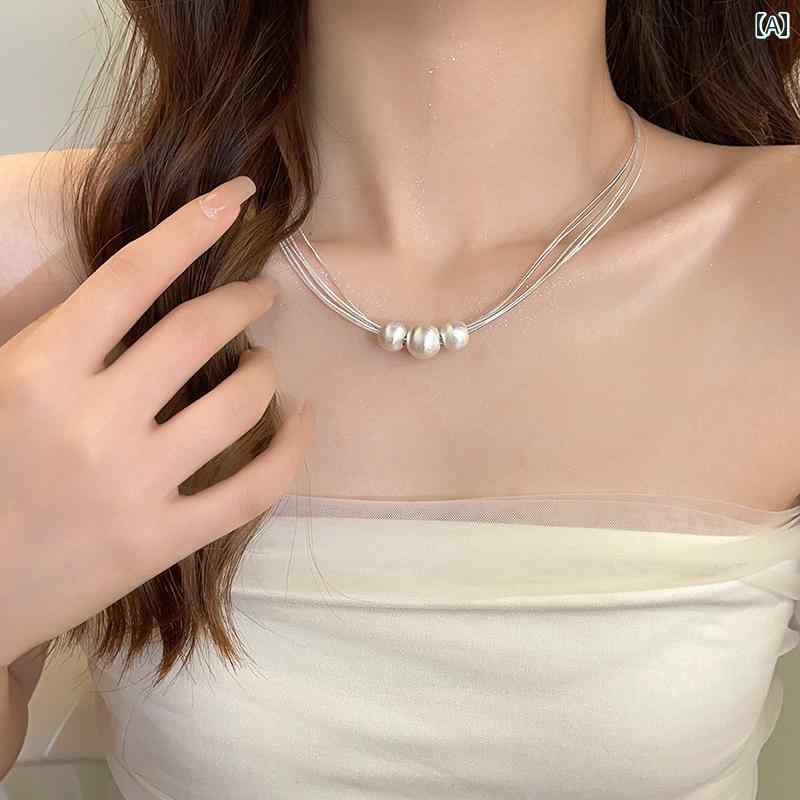 レディース ネックレス チェーン かわいい ブラッシュ パール 鎖骨 フェミニン ライト 贅沢 多層 ホット