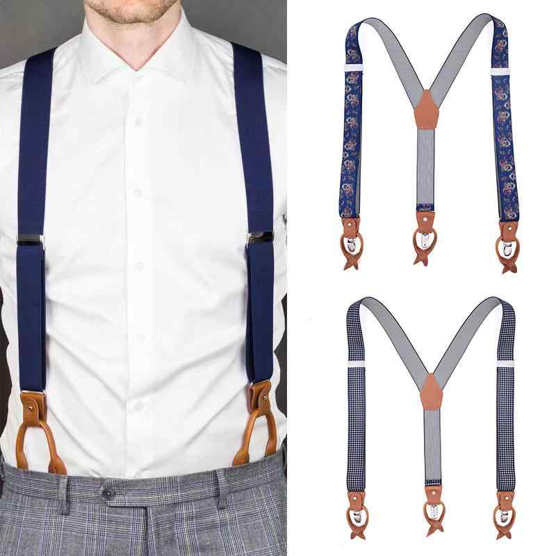 サスペンダー メンズ ファッション トレンド 3.5cm幅 強力ゴム 伸縮性 長さ調節可能 6点留め クリップ式 背中クロス シンプル カジュアル フォーマル ビジネス スーツスタイル 多色展開 ポリエステル