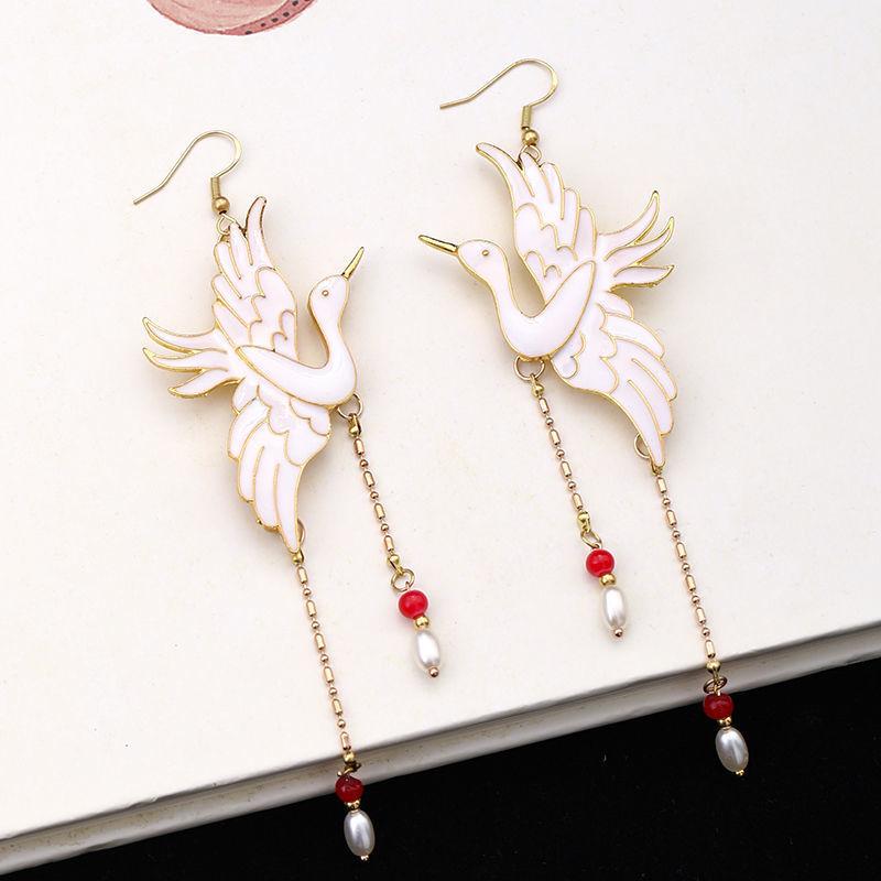 ネックレス 古風 レトロ 手作り オリジナル 漢服 明・宋代スタイル タッセル 瓔珞 ペンダント チョーカー クロスチェーン 合金製 アクセサリー ジュエリー 白 青 春夏 ファッション