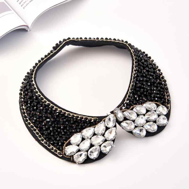 付け襟 レディース ブラック 黒 ファッション おしゃれ 手縫い ラインストーン ネックレス チョーカー リーフ 葉っぱモチーフ ラウンドネック 丸襟飾り 高級感 上品 ポリエステル 春夏 ドレスアップ(x2)