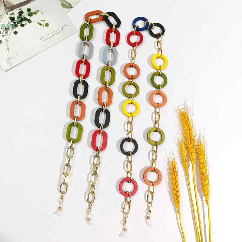 メガネチェーン 滑り止め マスクストラップ グラスコード ウッド マルチカラー サークル ダブルリング シンプル レトロ ボヘミアン エスニック ファッション小物(x2)