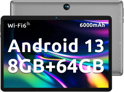 【3/30(土)限定 P10倍】タブレット Wi-Fi Android13 10.1インチ 8GB(4GB+4GB拡張) RAM 64GB ROM 1TB拡張可能 6000mAh大容量バッテリー 1280*800IPS 4コアCPU GMS認証 Bluetooth5.0 2.4G/5G Wi-Fi 分割画面機能搭載 Widevine L1サポートOTG転送サポート