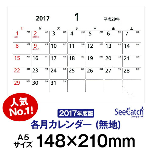 (メール便可)シーキャッチカレンダー2017年各月カレンダー(無地)A5(148×210mm)...:seecatch:10000008