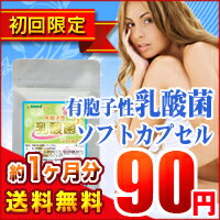 初回限定90円サプリお一家族様1個迄〓★有胞子性乳酸菌ソフトカプセル★〓（約1ヵ月分）■メール便で送料無料■代引・日時指定不可■他の90円サプリとの同梱不可※右記の注意事項をご確認ください！