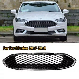 フォード フュージョン 2017 2018 フロントバンパーアッパーグリルハニカムグリルブラッククロームに適合 Fit Ford Fusion 2017 2018 Front Bumper Upper Grille Honeycomb Grill Black Chrome