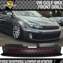 グリル 10-14 VWゴルフ6 MK6 GTIスタイルフロントハイバーブラックレッドメッシュグリル - ABS 10-14 VW Golf 6 MK6 GTI Style Front High Bar Black Red Mesh Grille - ABS