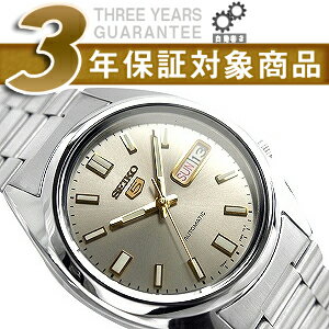 【逆輸入SEIKO5】セイコー5 メンズ 自動巻き腕時計 メタリックグレー×ゴールドダイアル ステンレスベルト SNXS75K