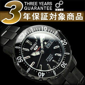 【逆輸入SEIKO5】セイコー5 手巻き＆自動巻き式ボーイズサイズ腕時計 オールブラック ブラックダイアル ステンレスベルト SRP193K1