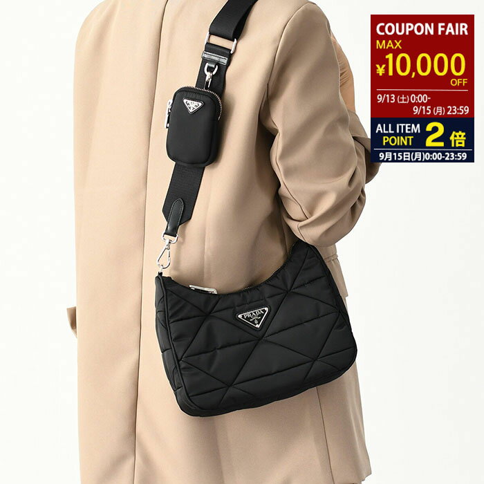 【最大1万円オフクーポン＆9/15限定P2倍】PRADA プラダ バッグ ショルダーバッグ Ry-Nylon 1BC151 RDJN レディース ロゴ NERO ストラップ ブラック 黒 パテッド ホーボー ポーチ付き キルティング