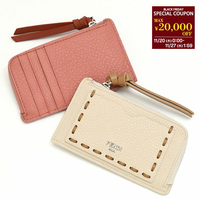 【BLACK FRIDAYクーポン配布中】FENDI フェンディ カードケース ピーカブーカードケース 8M0489 AURN レディース ベージュ ピンク レザー セレリアステッチ メタルロゴ