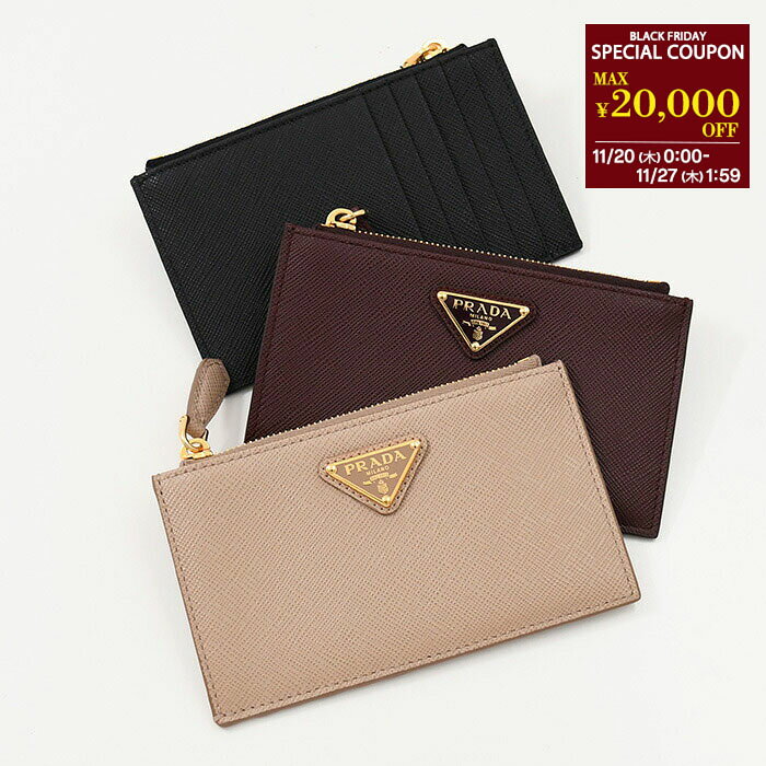 【BLACK FRIDAYクーポン配布中】PRADA プラダ カードケース コインケース サフィアーノトライアングル 1MC086 QHH メンズ ユニセックス ブラック ボルドー ベージュ ミニ財布 カードホルダー