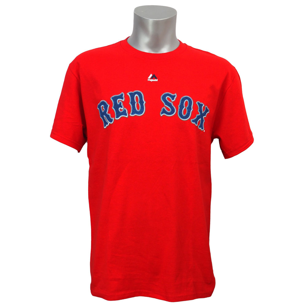 MLB レッドソックス Tシャツ レッド マジェスティック New Wordmark Tシャツの画像