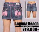 【LAGUNA BEACH/ラグナビーチ】ピンクステッチ ブルーミニスカート（ピンク・DNM）/レディース【インポート】【セレカジ】【正規品】