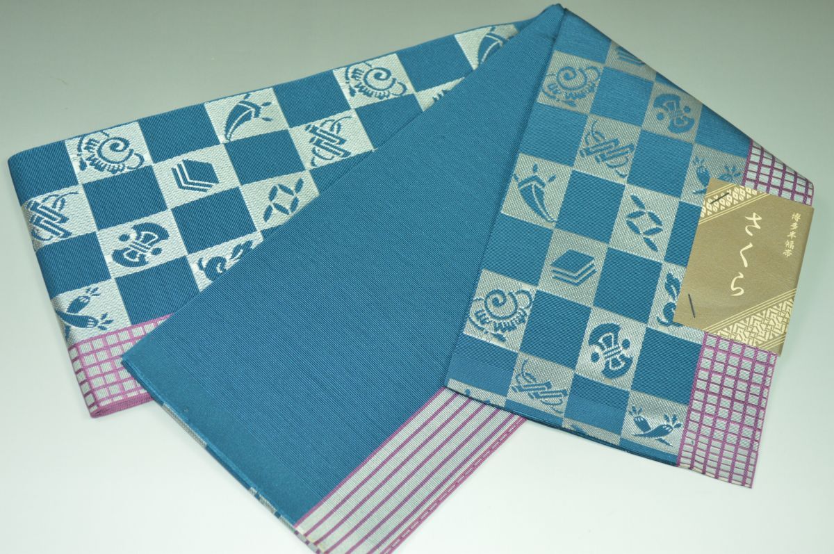 【送料無料】【二口 森博多織謹製】 博多小袋帯 正絹タイプ 半幅帯 No.7022 普段きものに◎の半幅帯 本場 筑前博多 小袋帯 長さ：約360cm 巾：約15cm 素材：絹100％ 半巾帯 四寸帯 細帯 半幅帯 正絹半幅 博多織 本筑帯 博多半巾帯 博多半幅帯 浴衣 ゆかた 袴下帯 木綿 つむぎ