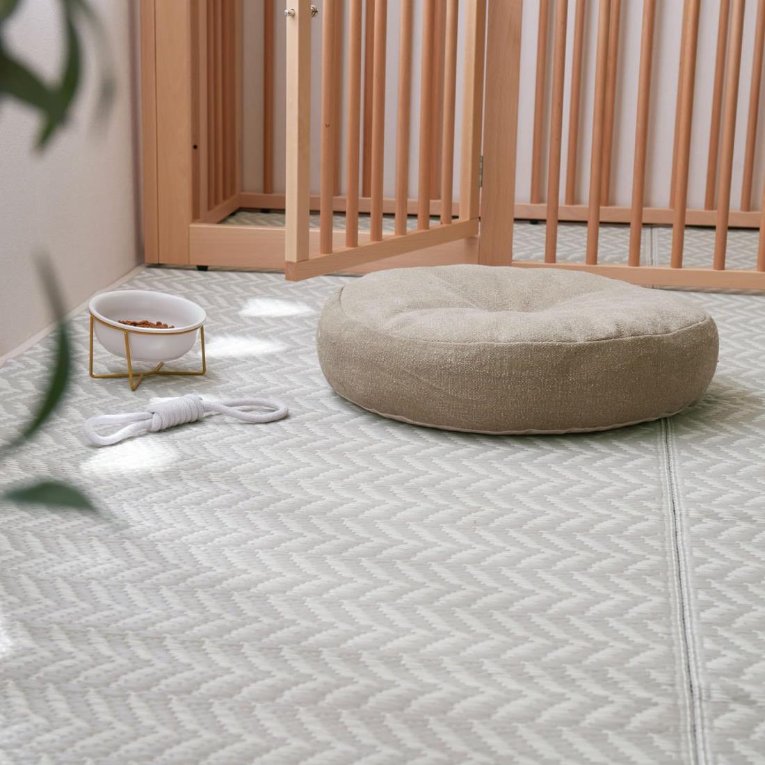 萩原 洗える い草風カーペット グレー 江戸間10畳 約348X440cm パスラッシュ ラグ 花ござ 子供部屋 ペット 保護 パステルカラー