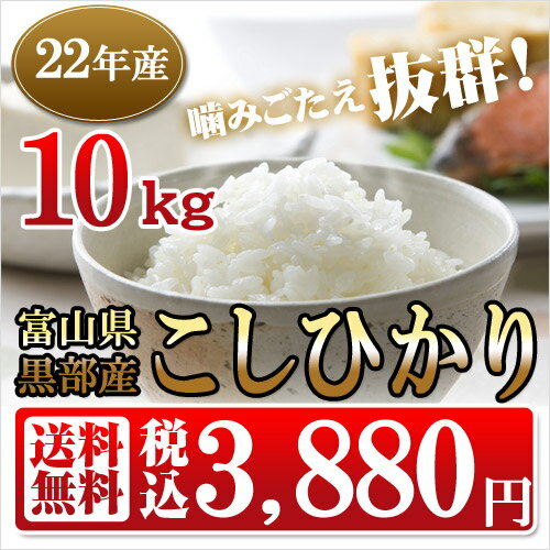 コシヒカリ富山県黒部産コシヒカリ 10kg送料無料コシヒカリ 噛みごたえ抜群！！全国初の地域ブランド黒部米！しかも送料無料！