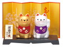 【干支置物戌/イヌ】彩耀招福戌(金銀招き犬・クリスタルガラス付)
