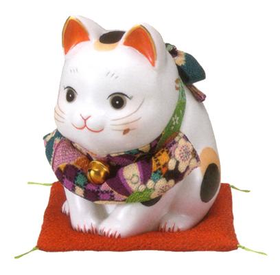 【招き猫 陶器 招福 開運】彩絵ふく福おじぎ猫(大)