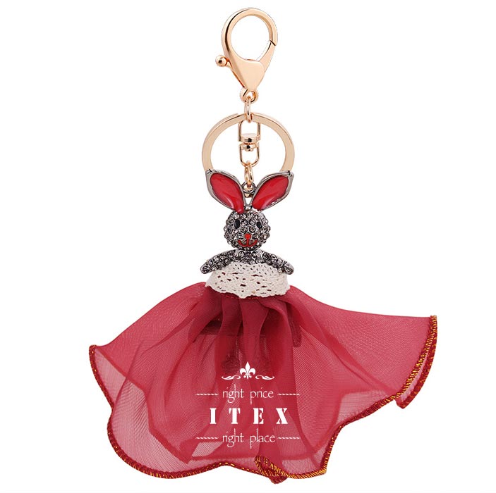ラビット バッグチャーム うさぎ 人形 アクセサリー キーホルダー キーリング 赤