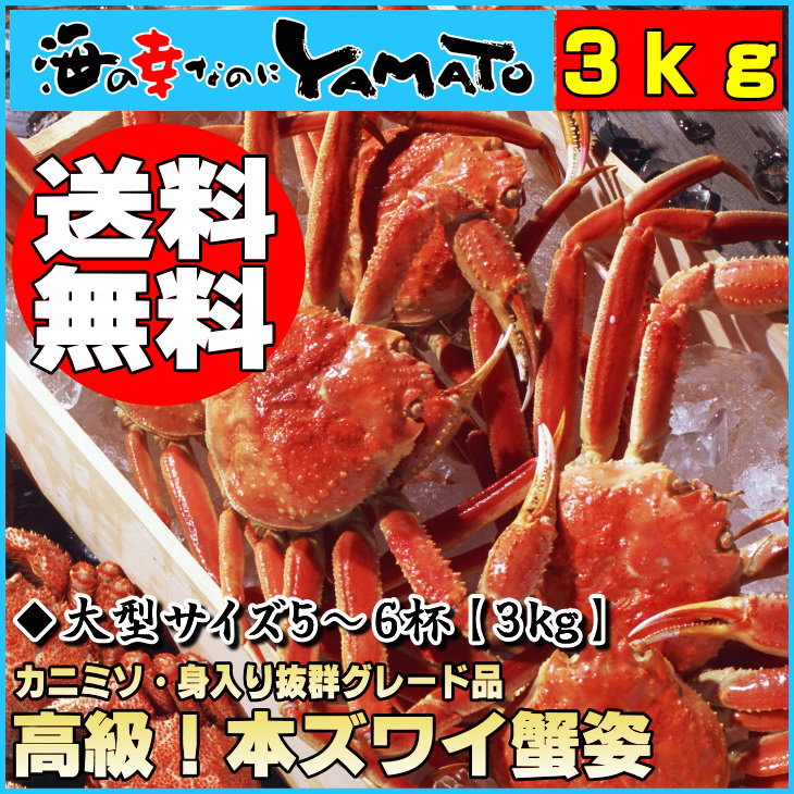 エントリーで全品5倍！高級！茹でズワイ蟹姿たっぷり5〜6杯合計3kg◆大型＆カニ味噌ばっちり！をお届けします！さばき方・食べ方レシピつき！お歳暮